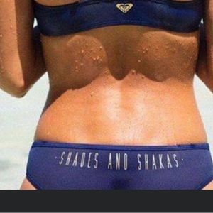 Roxy Shades and Shakas Neoprene Bikini Bottom Navy with Gold Bum Text Cheeky M